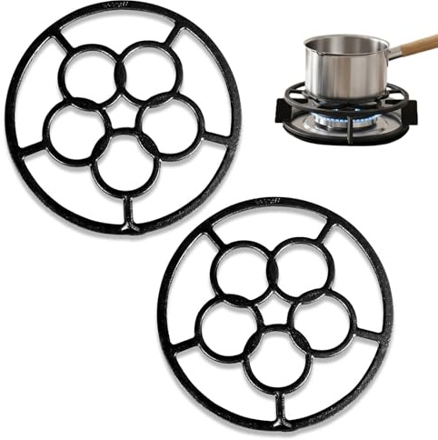 letuxaamz Gusseisen Wok Ring, Gaskochfelder Support Gasherd Aufsatz 2er Set 18,2x18,2cm, Antirutsch Hitzebeständig Universal, Topfhalter für Gaskocher für Kleine Töpfe Moka Kanne