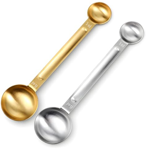2 Pcs Coffee Measuring Spoon, Stainless Steel 1 TSP (5ml) and 1 Tbsp (15ml) Dual-Measure Long Handle Spoons, Tablespoon Spoon for Tea Sugar Milk Coffee and Baking