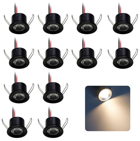 12stk. Mini LED Spot Klein Einbaustrahler IP65 12V 2W Schwarz Warmweiß | Durchmesser:Ø25-28mm Mini LED Downlight, Für Decke Küche Duschablage Flur Treppenbeleuchtung Schrank Vitrinen Veranda