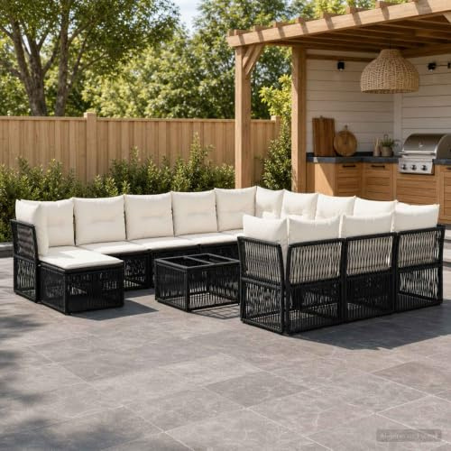 Ziaphsol Trädgårdssockset 13 stycken svart poly-rotting loungegrupp matgrupp utomhusmöbler balkongmöbler terrass trädgård veranda med modulär design och väderbeständig konstruktion