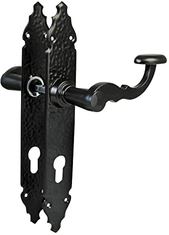 Amig - Lot de 2 poignées pour portes de passage Mod.100PB47 | 280 x 45 x 3,5 mm | Carré 8 mm | Pour utilisation avec serrures à encastrer | Type fer forgé | Zamak finition noire