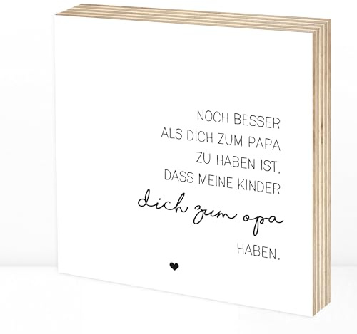 Wunderpixel® Holzbild Bester Papa, bester Opa - 15x15x2cm zum Hinstellen/Aufhängen, echter Fotodruck mit Spruch auf Holz - schwarz-weißes Wand-Bild Aufsteller zur Dekoration oder Geschenk-Idee