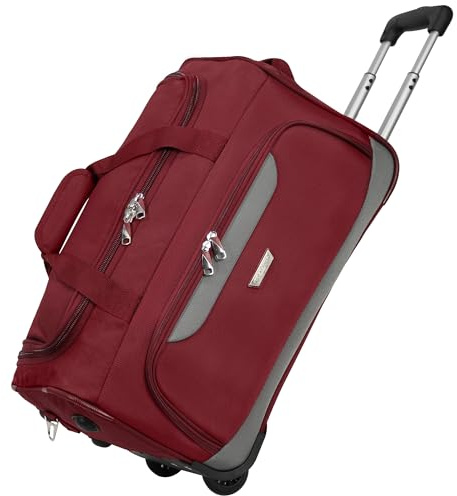 Rocklands® Lightweight Wheeled Holdall Small Duffle Trolley Suitcase Thick Heavy-Duty Cross Nylon EVA-Backed Front, Hard Base Carry On Travel Bag (Small - 20 (H52xW32xD30 cm), Burgundy)