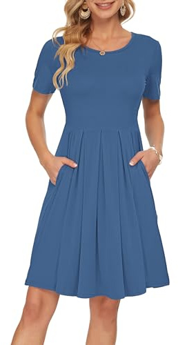 AUSELILY Summer Dresses for Women UK Casual Dress Beja Blue XL