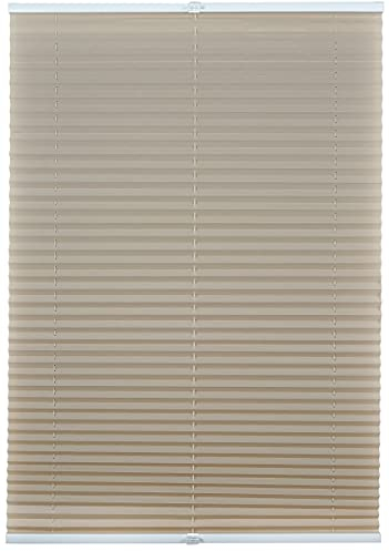 ondeco Plissee ohne Bohren mit Klemmträger viele Farben, Sonnenschutz für Fenster innen, Lichtschutz und Blickdicht, Plissee klemmfix Faltrollo Sichtschutz für Tür Beige 100x130 cm