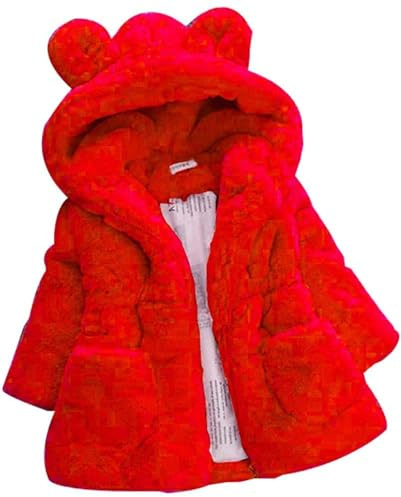 Angel ZYJ Chaqueta Niña Invierno Abrigo Piel Sintética Chaquetas para Niña Orejas de Conejo Espesar Peluche Abrigo con Capucha Ropa Invierno Bebé Abrigos (Rojo, 6-12 Meses)