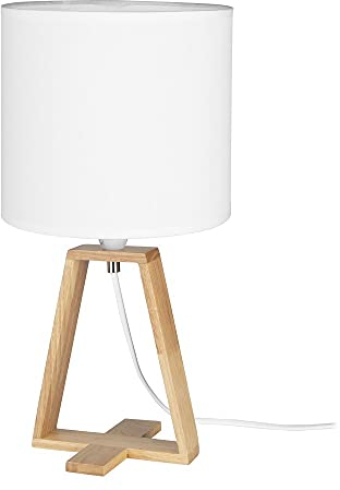 FORLIGHT Nuts Lámpara de Mesa Nórdica para Dormitorio y Salón. Lámpara para Mesita de Noche de Madera Natural y Textil de Color Blanco para Dormitorio y Salón. E27