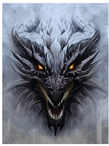 wandmotiv24 Drachen Wandbild aus Acrylglas, Größe 80x60cm, Hochformat, Kopf Drache, Schwarz, Dragons, Fantasy, Bilder zur Motivation, Dekoration Wohnung modern, Acryl, Wanddeko Schlafzimmer M0143