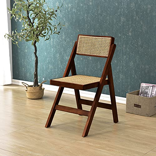 D2FASHION Klappstuhl Outdoor Home Office Chair Garden Dining Chairs, Wiener Geflecht Rattan Klappstuhl Holz, Gartenstuhl Gemütlich Mit 360° Drehbare, Atmungsaktive Rückenlehne (Color : Dark Brown)