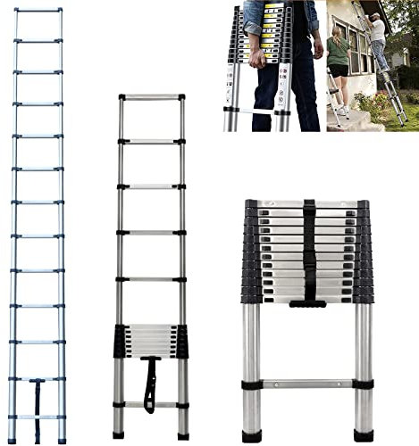 Multi-Purpose Industrial Ladder 3.8M Stainless Steel Herringbone Straight Ladder, Max. Height 12.5FT, Max. Loading Capacity 330lbs/ 150kg