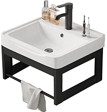 Lavabo Lavamani Sospeso Commerciale Stazione Lavamani Lavandino Lavandino Bagno In Ceramica Con Ripiano Portaoggetti, Lavandini Utilità Con Rubinetto Acqua Calda E Fredda, Per Lavanderia, Garage ( Siz