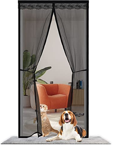 Fliegengitter Balkontür Magnet 140x220cm,Mückenschutz Tür mit kinderleichter Klebemontage ohne Bohren, Magnetischer Fliegenvorhang,Magnetvorhang Insektenschutz für Türen und Terrassen,Schwarz