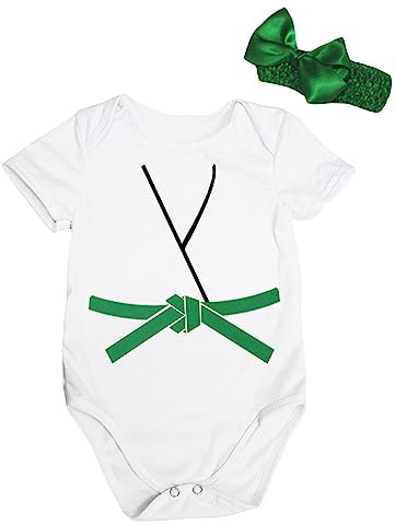 Petitebella Judo Karate Taekwondo Jersey Baby Bodysuit Nb-18m (White/Green, 6-12 Months)