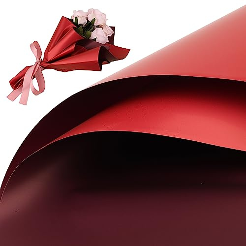 LUTER 20 Blatt Blumen Geschenkpapier, 58x 58cm Blumenstrauß Geschenkpapier Doppelseitige Farbe Blumen Geschenkpapier für Hochzeit Abschlussfeier Valentinstag(Weinrot & Dunkelrot)