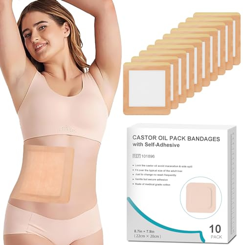 Paquete de aceite de ricino de 10 unidades, paquetes de aceite de ricino para desintoxicación del hígado, altamente absorbente de 8.7 x 7.9 pulgadas, envoltura de aceite de ricino autoadhesivo de