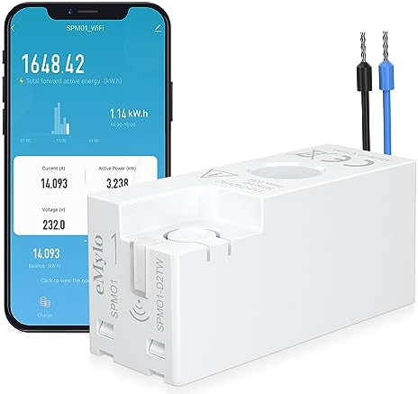 eMylo Smart Meter Energy Monitor, 1-Phase Electricity Usage Monitor, 99% High Accuracy for Home Appliances/Solar/Net Metering, Imported Chips with a Long Lifespan