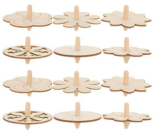 Toyvian 18 STK Holzblumenkreisel Gyro-Spielzeug Zum Selbermachen Unbemaltes Kreiselspielzeug Aus Holz Unvollendeter DIY-holzkreisel Holzkreiselspielzeug Spitze Geschenktasche Hölzern Kind