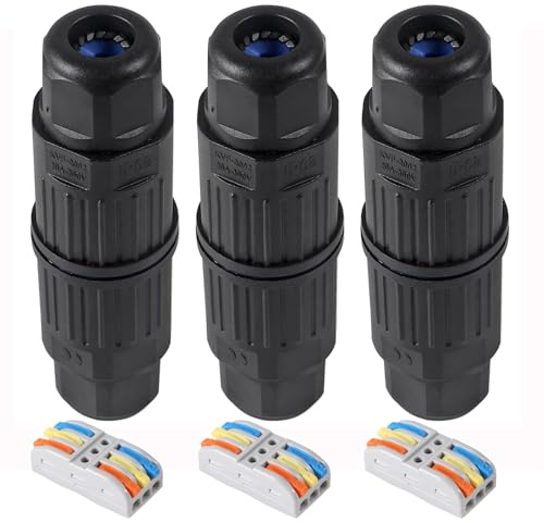 3Pcs Waterproof Cable Connector 3 Pin Wire Connector 3 Way Inline Wire Connector Push in Connectors Electrical Terminal Quick Outdoor Terminal Suitable for Repair Extend Power Cables