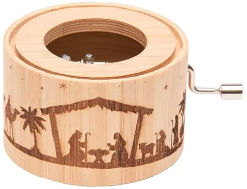 Spieluhr aus Bambus mit dem Weihnachtslied: Alle Jahre wieder - music box von Kurbelwerk green-line, Classic-Edition, Motiv Krippe
