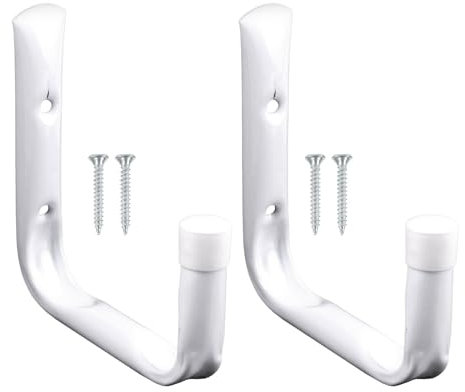 Navoys Pack of 2 White Jumbo Hooks - Screws Included, Heavy Duty 14 x 13cm Storage Hooks, Can Be Used in Sheds, Garages, Homes and Gardens, Garage Hooks for Ladders, Hose Pipes, Garden Tools, Bikes