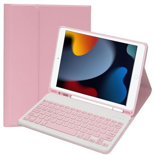 Case with Keyboard for iPad 9th Generation 2021/8th Gen 2020/7th Gen 2019 10.2, Case with Detachable Wireless Keyboard for iPads 10.2 inch, UK layout ipad Keyboards for iPad 9th/8th Gen Pink
