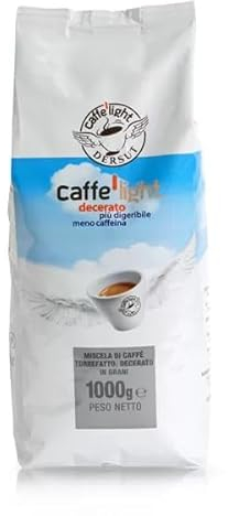 Wizebite's Choice - Caffè Light Decerato in Grani DERSUT | 1 Kg | Aroma Autentico Italiano, Minore Acidità | Leggermente Decaffeinato, Zero Cere, per Stomaco Sensibile | Caffe Chicchi Espresso