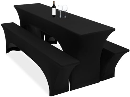3er-Set Biertischhussen, 220 x 50 x 70 cm, hussen bierzeltgarnitur, schwarz, Stretch-Bezüge für Biertisch- und Bankgarnituren, Bierbankhussen, Spandex-Bierzeltgarnitur für Bankett, Gartenmöbel-Bezüge