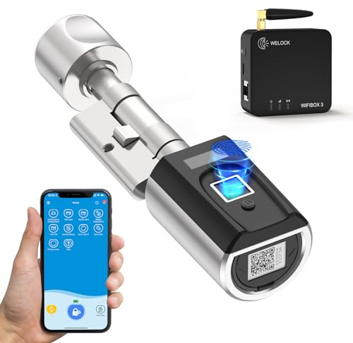 RUILON Serrure à empreinte digitale - IP65 Serrure connectee avec 3 cartes RFID 1 WIFIBOX Commande APP Bluetooth Déverrouillage à distance Cylindre biometrique Pour portes de 30-70 mm d'épaisseur