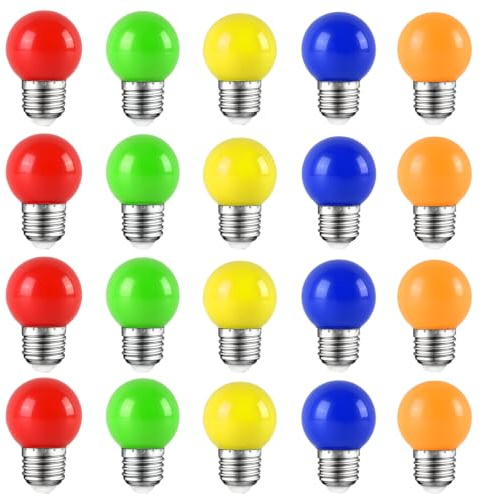 WULUN E27 G45 Led Bunte 2W Farbige Glühbirnen Deko Glühbirne, Rot, Gelb, Blau, Grün und Orange, für Hochzeit Halloween Weihnachten Party Bar, 20 Stück