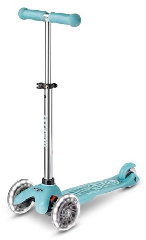 Micro® Mini Deluxe Glow LED-Scooter mit 3 Rädern für Jungen und Mädchen, Plattform, Griffe und Bremse, die im Dunkeln leuchtet, Räder mit LED-Licht, sehr leicht, höhenverstellbarer Lenker, 2-5 Jahre