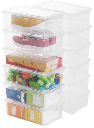 Naivees Shoe Storage Box Clear Plastic Stackable Storage box with Lid Durable Closet Containers for Shoes, Crafts and Art Supplies (12 Pack-6Qt)