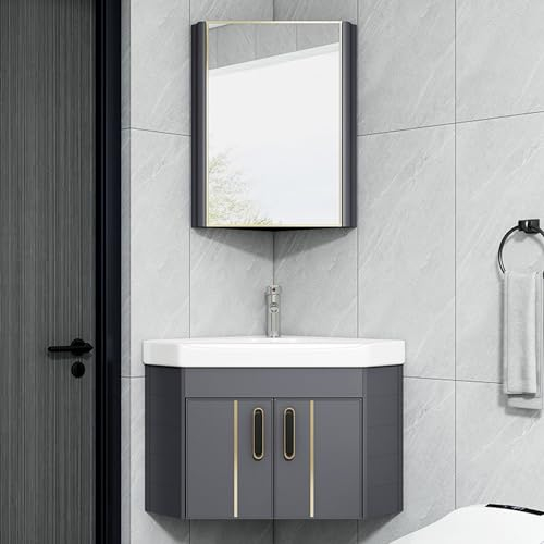 LLZJDDPLY Eckwaschbecken mit Unterschrank, Wandmontiertes Keramikwaschbecken, Badunterschrank Waschbecken, Badmöbel-Set, Gäste Wc Klein, Moderne Badmöbel (Color : B, Size : 56cm/22in)
