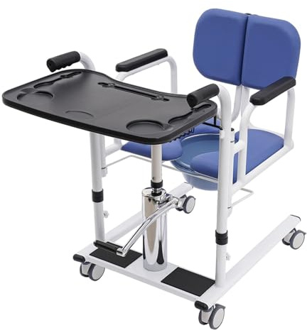 Sedia sollevatore portatile per anziani, supporto per il trasferimento, sedia da doccia multifunzionale con seduta divisa a 180°, capacità di carico 150 kg, colore blu