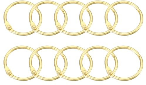 sourcing map Shower Curtain Rings,20pcs - Carbon Steel Round Snap Shower Curtain Hooks, 1 Inch Loose Leaf Binder Rings for Shower Curtain Rods (Gold)
