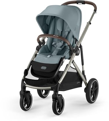 CYBEX Gold Kinderwagen GAZELLE S, ab Geburt-ca. 4 Jahre, Stormy Blue | Ab Geburt bis ca. 4 Jahre, max. 22 kg, All-in-1-System, kompakt zusammenfaltbar, Einhand-Gurtsystem, XXL-Sonnenverdeck