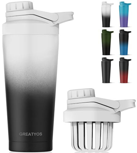 Stainless Steel Shaker Bottle with Noise-Free Design - Patented 24 oz Insulated Metal Shakers Bottles Cup for Protein Mixes and Pre Workout 100% Leak Proof (Day Night)