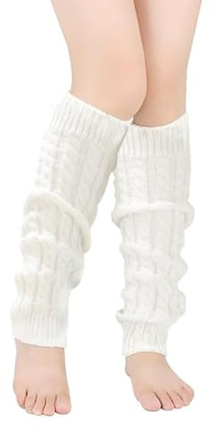 Voarge 1 Paar Beinwärmer Frauen, Winter lang Crochet Stricken Stulpen Damen für Tanzen Fitness Yoga, Weiß