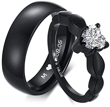 XUANPAI Personalisierte Paar Ringe mit Gravur - Edelstahl Cubic Zirkonia Hochzeitsring Promise Ring, Kundenspezifischer Name Ring Partnerringe Eheringe Freundschaftsringe für Damen Herren