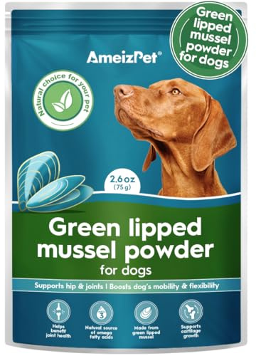 AmeizPet Green Lipped Mussel Powder For Dogs, Hip And Joint Care For Dog Mobility Booster With Glucosamine, Omega-3 Enriched Supplement, Mussel For Dogs, 75 g (2.6 Oz.)