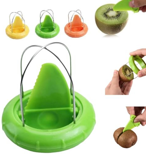 rujjftsy Kiwi Cutter Peeler, Fruit Kiwi Cutter Peeler Slicer, Stainless Steel Kiwi Slicer, Manual Kiwi Peeling Fruit Digging Core Tool Kitchen Gadgets Tools for Pitaya, Portable and Useful (Green)