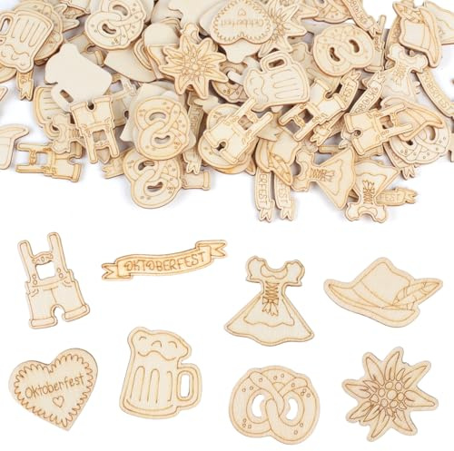 100 Stück Oktoberfest Streudeko Holz, Bayerische Oktoberfest Tischdeko | Confetti Edelweiß Bier Hut Kleid, für Bayrische Oktoberfest Party, 3-4CM