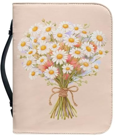 Kuiaobaty Bibelhülle mit niedlichem Gänseblümchen-Motiv, mit Griff, rosa Muster, Aquarell-Blume, Kunstleder, Buchhülle mit Reißverschluss, klein, groß, 4 Größen