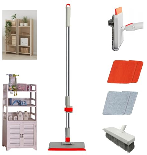 Hooha Wasserabzieher & Wischmopp mit Teleskopstiel 130cm 360° Rotating Square Mop Head Für Metall/Holz/Edelstahl Regale（Inkl. Flexibler Reinigungskopf Fester Bürstenkopf 2 Chenille, 2 Mikrofaserpads）