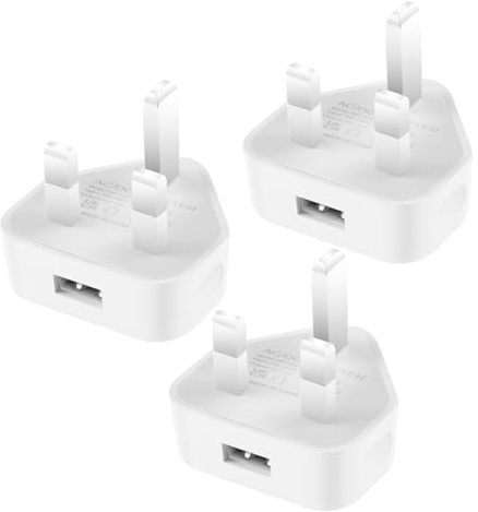 Security-01 3-Pack USB Charger Plug, 5V 1A 5W AC to DC Power Supply Adapter, compatible with IP camera, Tablets, MP3 players, E-Readers, Smartphones, Power tools and more, White