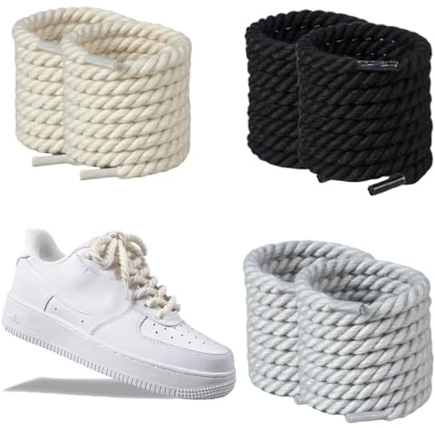 TEOZBLU 3 Par Cordones Zapatillas Gruesos Para Air Force 1, Cordones Cuerda Chunky Retorcidos Algodon Anchos Redondos Para Cordones de Bricolaje, Cordones Gordos (8mm,140cm)