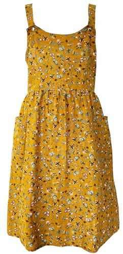 Cityelf Apron for Women Cotton Linen with Large Pockets Floral No Waist Tie Kitchen Cooking Baking Gardening Aprons Dress Adjustable