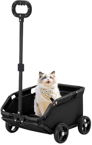 Hundebuggy, faltbar, mit 4 Rädern, mit verstellbarer Schubstange, Aufbewahrungstasche, waschbares Kissen, für kleine Hunde bis 4 kg, 51 x 35 x 31 cm, Schwarz