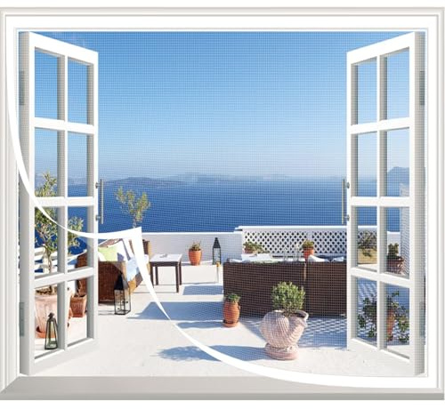 Zanzariera Finestra, Rete Zanzariera Nessuna Perforazione, Zanzariera in Fibra di Vetro con Nastro adesivo, Zanzariere per Finestre per Soggiorno Finestra da Tetto porta Balcone,125x150cm Bianco-A