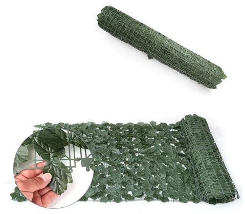 Künstlicher Efeu Sichtschutz 100x300cm – Zaun Sichtschutzgitter mit realistischen Blättern | UV-beständig, wetterfest pflegeleicht Für Garten, Balkon, Terrasse & Zaun (2X Rolle)