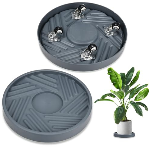 M METERXITY 2PCS Soporte Redondo para Macetas 10 Pulgadas Rodillos De Plástico para Plantas con Ruedas Plato para Macetas para Interior Soporte para Macetas [Gris]